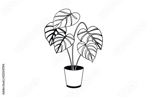 Monstera deliciosa plant in pot silhouette vector, potted plant vector silhouette vector Nature and Interior