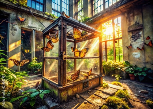 Urban Decay Meets Tropical Beauty: Catonephele Numilia Butterfly Specimen in Abandoned Building photo