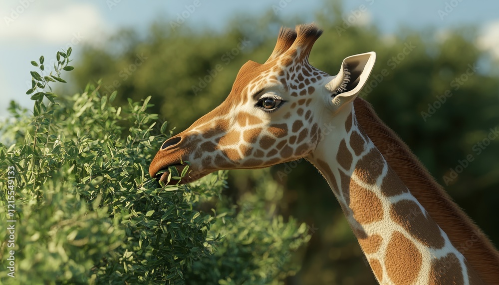 Obraz premium Giraffes In Somalia Feeding On Acacia Tree Leaves: A Dietary Habit Of The Majestic Tall Mammals Of The Region.