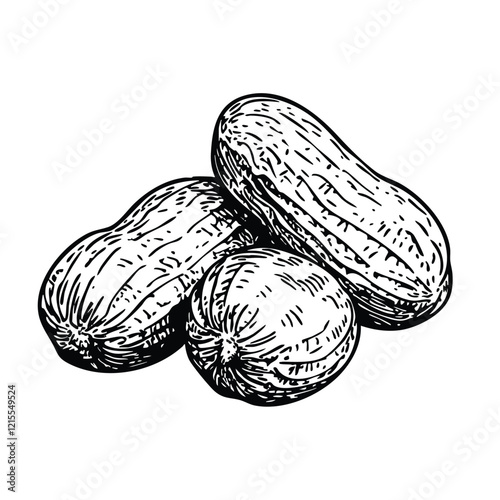 Hand-Drawn Three Peanuts Icon - Simple Nut Illustration