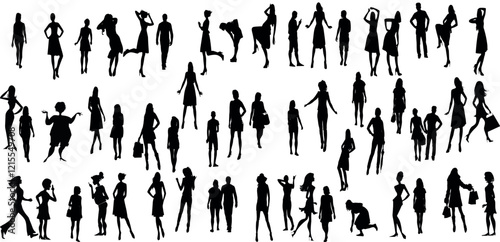 Silhouette of stylish women, fashion illustration,