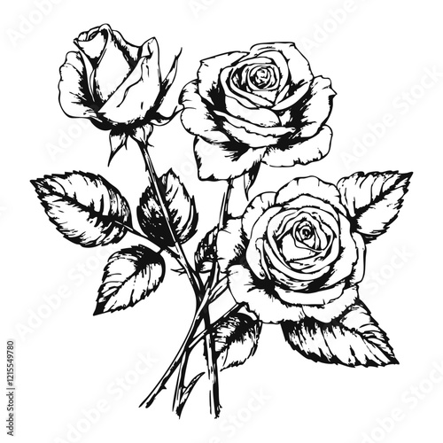 Hand-Drawn Three Roses Icon - Elegant Floral Illustration