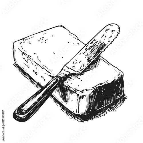 Hand-Drawn Butter with Knife Icon - Simple Vector Sketch Illustration