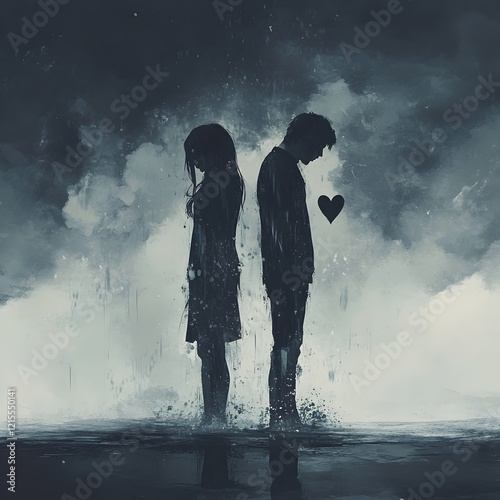 a sad couple standing back to back. generated Ai