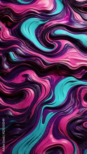 An energetic, futuristic abstract pattern with neon colors like electric purple, magenta, and teal, forming fluid, wave-like shapes on a dark background.