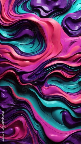 An energetic, futuristic abstract pattern with neon colors like electric purple, magenta, and teal, forming fluid, wave-like shapes on a dark background.