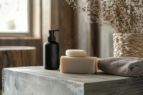 Mockup of a Cosmetic Bottle and Soap