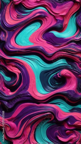 An energetic, futuristic abstract pattern with neon colors like electric purple, magenta, and teal, forming fluid, wave-like shapes on a dark background.