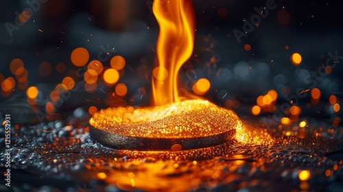 fire applied to gold, becomes molten and removes any discoloration caused by traces of other metals photo