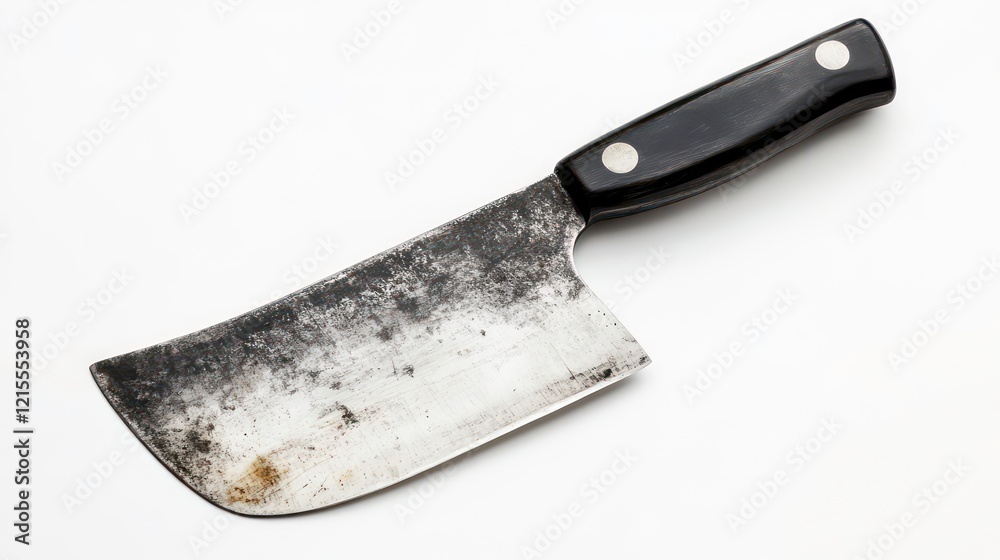 Butcher’s cleaver with a black handle, isolated on white background. Butcher’s cleaver with a black handle, isolated on white background.