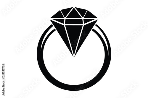 A wedding ring or diamond ring vector silhouette, isolated white background, elegant jewelry icon, love symbol, engagement illustration