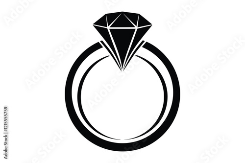 A wedding ring or diamond ring vector silhouette, isolated white background, elegant jewelry icon, love symbol, engagement illustration