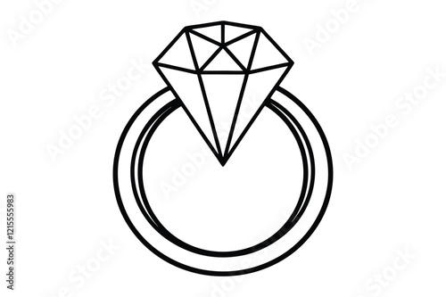 A wedding ring or diamond ring vector silhouette, isolated white background, elegant jewelry icon, love symbol, engagement illustration