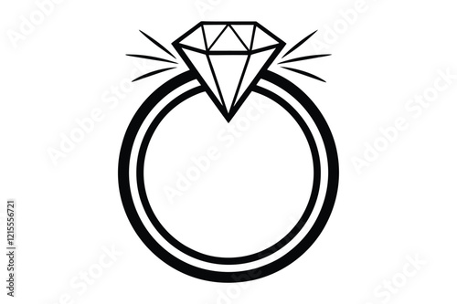 A wedding ring or diamond ring vector silhouette, isolated white background, elegant jewelry icon, love symbol, engagement illustration