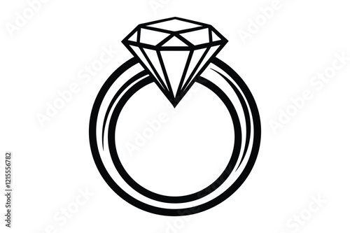 A wedding ring or diamond ring vector silhouette, isolated white background, elegant jewelry icon, love symbol, engagement illustration