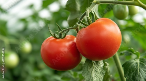 Wallpaper Mural Fresh red tomatoes on vine in sunny greenhouse environment Torontodigital.ca