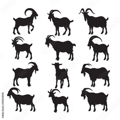 goat silhouette bundle on a white background 10 epas