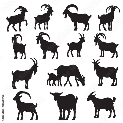goat silhouette bundle on a white background 10 epas
