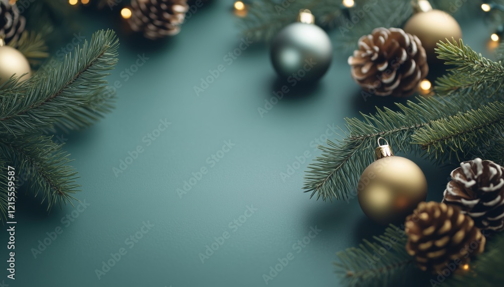 Modern Christmas Card Mockup With Stylish Decorations And Fir Branches On A Green Background. Empty Postcard Template With Space For Custom Messages. Perfect For Sending Holiday Greetings. Modern Christmas Card Mockup With Stylish Decorations And Fir Branches On A Green Background. Empty Postcard Template With Space For Custom Messages. Perfect For Sending Holiday Greetings.