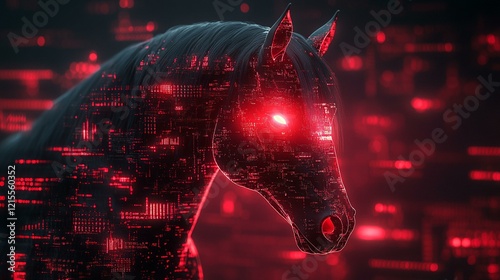 A hacker using a Trojan horse to gain unauthorized access to a secured server, with encrypted data being stolen. 152