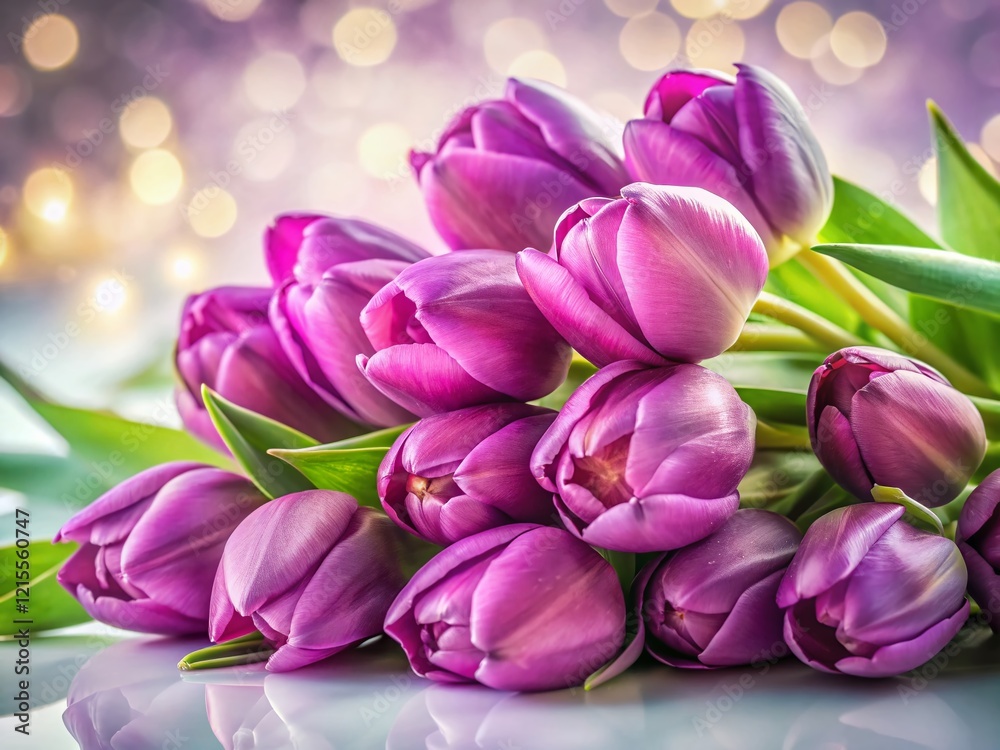Obraz premium Surreal Purple Tulips on White Painted Background - Dreamy Floral Still Life Photography