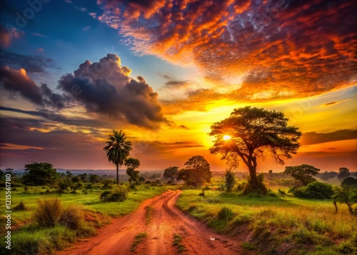 Surreal Silhouette of Central African Republic at Sunset, Dramatic Sky, African Landscape