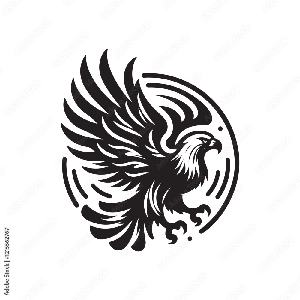 Obraz premium Black Color Eagle silhouette design Vector Illustration, Solid White Background