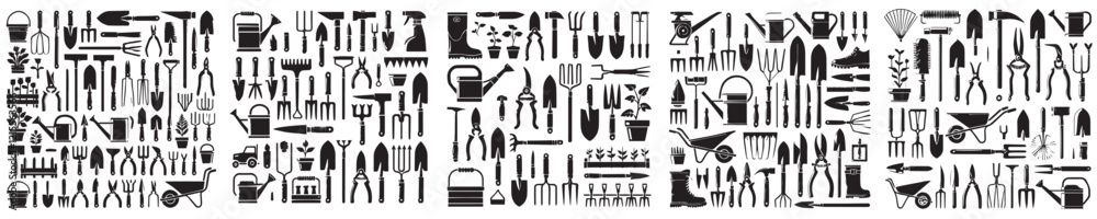 Obraz premium Complete collection of gardening equipment vector icons