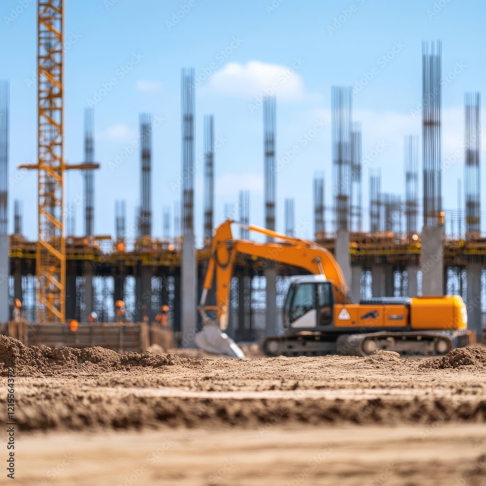 Obraz premium A construction site using only electric vehicles, reducing carbon emissions