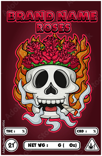 Cartoon Rose on Skull Head Smoking And Burning Fire Backgrounds.