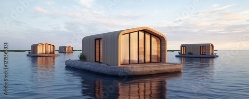 A floating eco-village made of biodegradable materials, adapting to rising seas photo