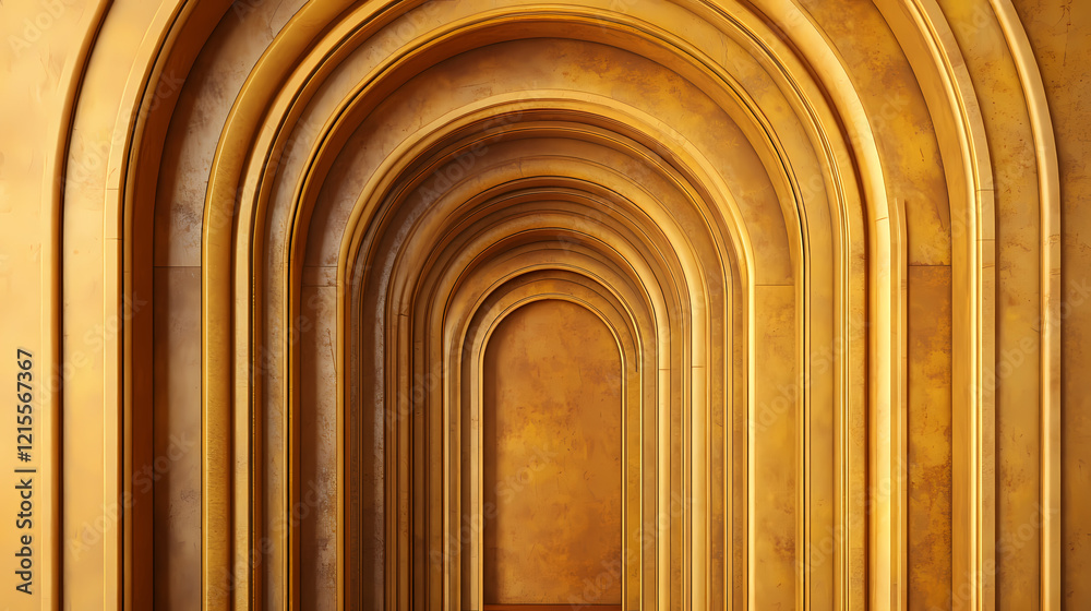 Fototapeta premium Golden wooden arches: a series of arched wooden doorways or entryways with a rich golden finish. Gilded Arch. Illustration