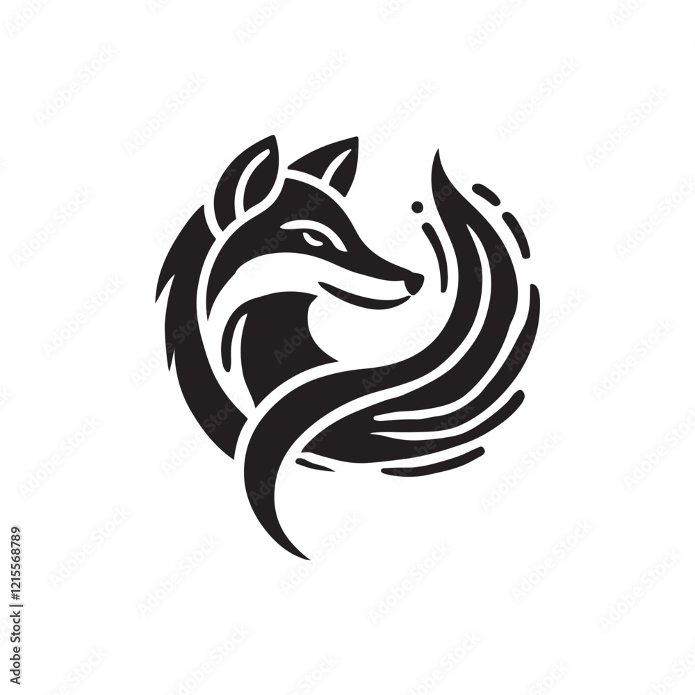 Naklejka premium Black Color Fox silhouette design Vector Illustration, Solid White Background (8).eps