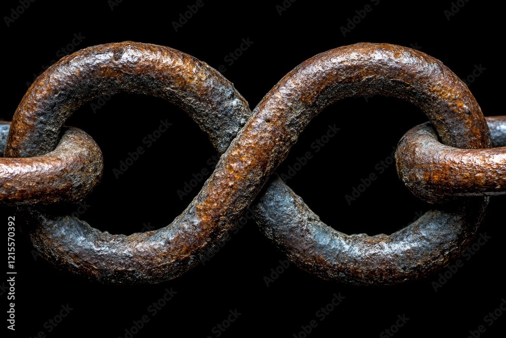 Chain links forming infinity symbol on black background Chain links forming infinity symbol on black background