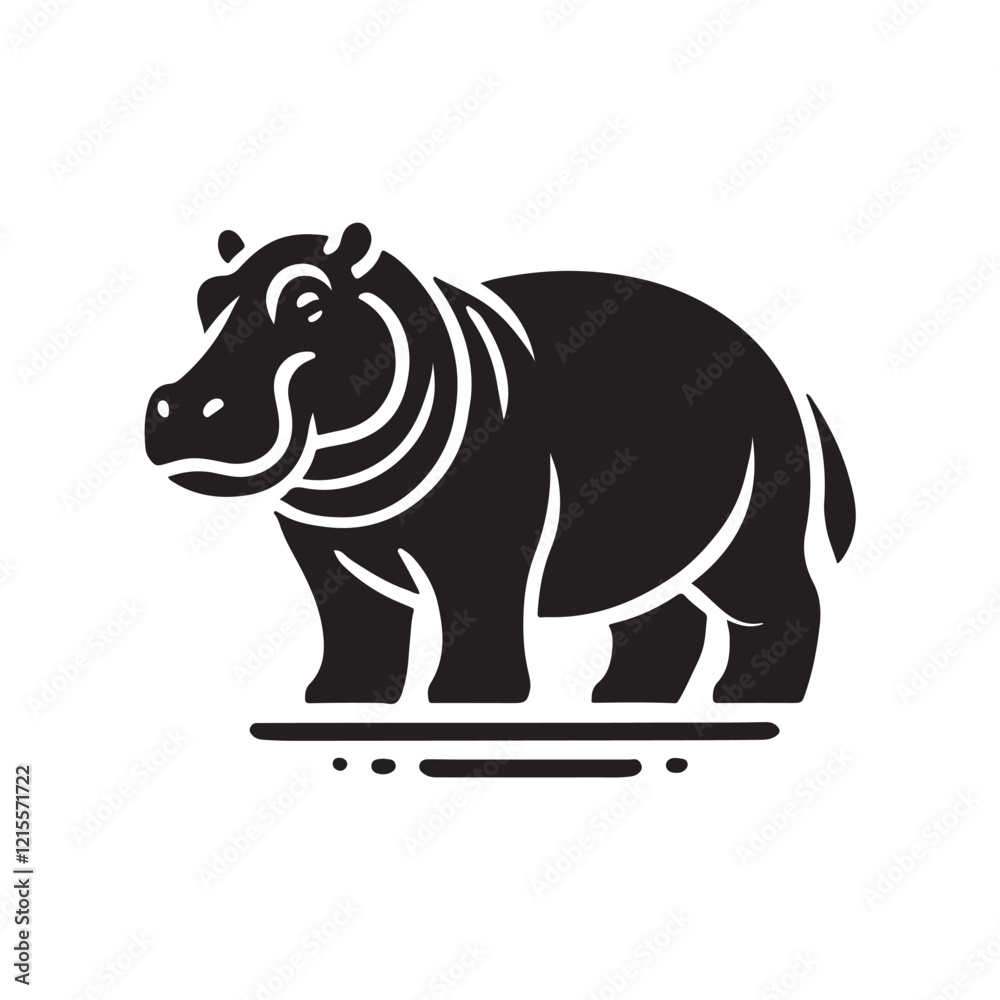 Fototapeta premium Black Color Hippopotamus silhouette design Vector Illustration, Solid White Background (6).eps