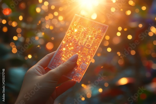 Hand holding a winning lottery ticket in sunlight