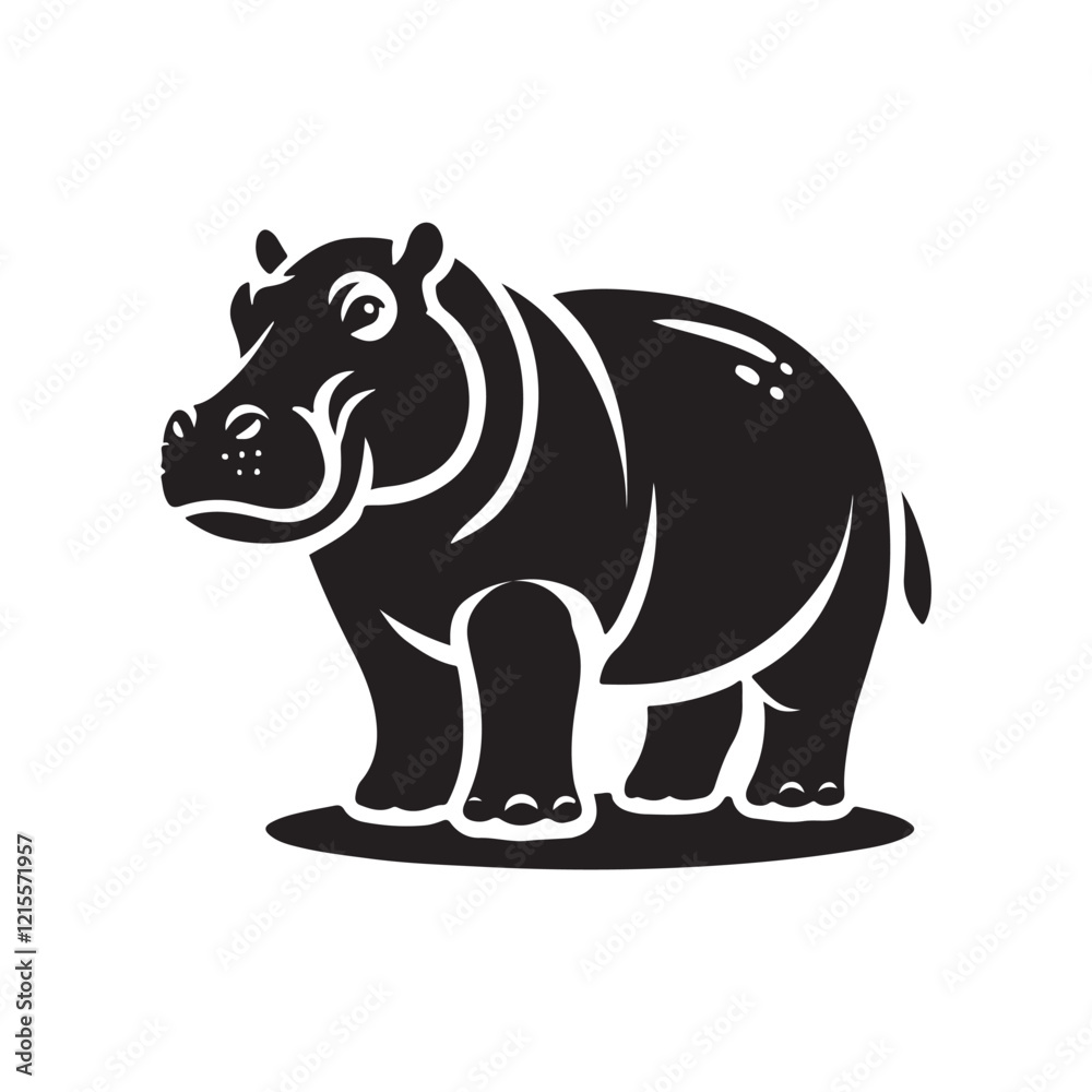 Fototapeta premium Black Color Hippopotamus silhouette design Vector Illustration, Solid White Background (8).eps