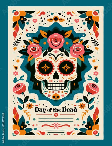 Day of the Dead Invitation Card Illustration Party Invite event Template Frame festival, sugar skull, Celebration Ads Flyer Design, Dia de los Muertos
