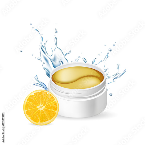 Hydrogel cosmetic eye patches in a jar. Cosmetic product for skin. Spots under the eyes. Collagen mask