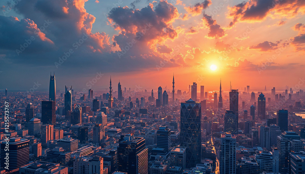 Fototapeta premium city skyline at sunset