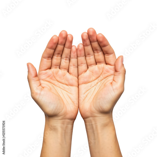 hands isolated on white, palms of a man, palms of the hand and fingers