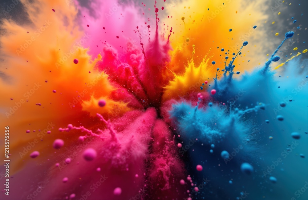 © Vadym - Colorful explosion of Holi colors. Vivid burst of vibrant hues in motion. Creative abstract art photo captures dynamic movement, vibrancy. Festive, happy visual explosion of colorful powder. Enjoy