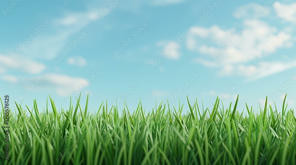 Fototapeta premium Lush green grass offers a vibrant backdrop, perfect for highlighting your text against a clear, bright blue sky.