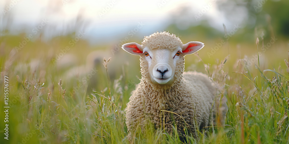 Single Sheep in Grassy Field Single Sheep in Grassy Field
