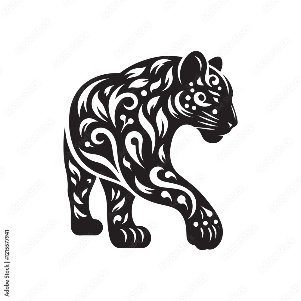 Fototapeta premium Black Color Leopard silhouette design Vector Illustration, Solid White Background (2).eps
