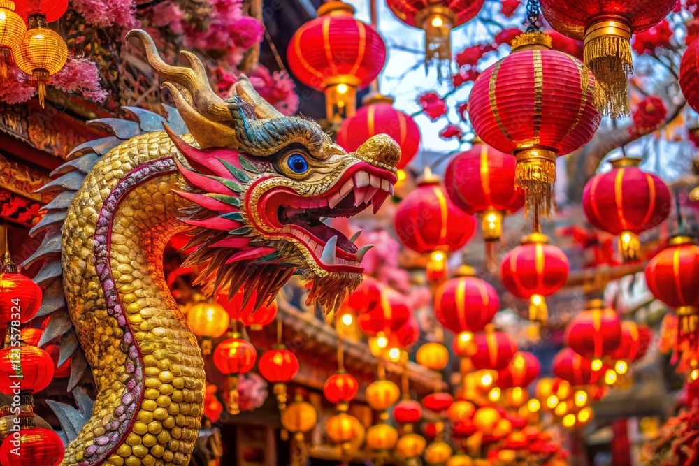 Fototapeta premium Vibrant Chinese New Year Dragon Lantern Festival Celebration Stock Photo