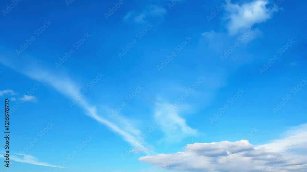 Serene clouds drift across a vibrant blue sky. concept of tranquility, nature's beauty, peaceful atmosphere Serene clouds drift across a vibrant blue sky. concept of tranquility, nature's beauty, peaceful atmosphere