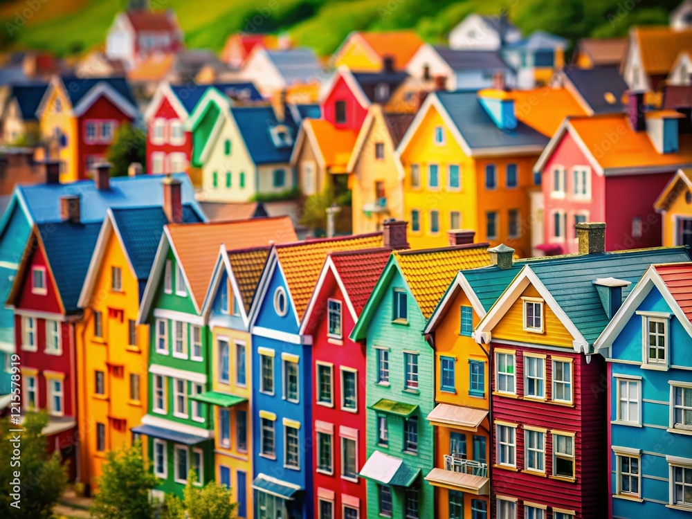 Vibrant Colorful Houses Macro Photography Background - Stunning Architectural Detail Vibrant Colorful Houses Macro Photography Background - Stunning Architectural Detail