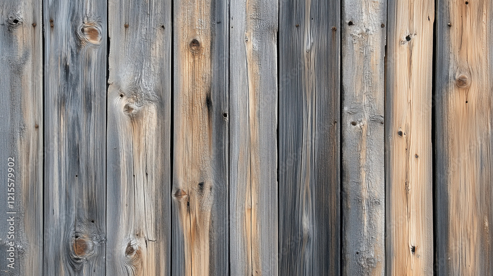 Naklejka premium Reclaimed Wood Plank Texture with Mixed Tones of Brown and Gray, Natural Imperfections, and Subtle Nail Marks for Eco-Friendly Rustic Appeal