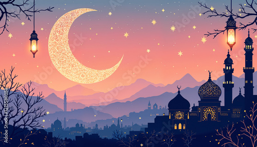 mosque environment with the atmosphere of Eid al-Fitr